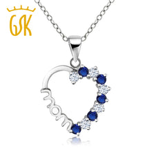 GemStoneKing 925 Sterling Silver Created White and Blue Sapphire Heart MOM