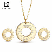 Kalen New Rhinestone Gold Color MOM Letters Pendant Necklace Earrings Set C