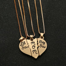 3pcs/set Lettering "Little Sis MOM Big Sis" Love Heart Pendant Necklace Sim
