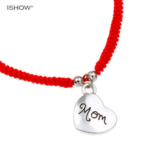 2016 New Fashion Simple Design Handmade Red Rope Braided Silver Love Heart