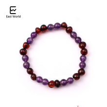 EAST WORLD Natural Amber Bracelets Anklet with Natural Amethyst Rose Quartz
