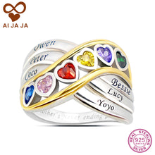 925 Sterling Sliver Personalized Name Birthstone Heart Rings Custom Family