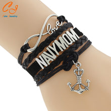 Custom Infinity Love Navy Mom Bracelet Navy Wife Anchor Black Wax line Cash