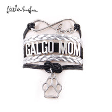 Little MingLou Infinity love GALGO MOM Bracelet pet dog paw Charm leather w