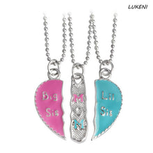 3 Pcs/set Creative Engraved "Big Sis MOM Lil Sis" Love Heart Pendant Neckla