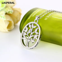 LASPERAL Silver Color Necklace Oval Shaped Hollow Family Tree Pendant Neckl
