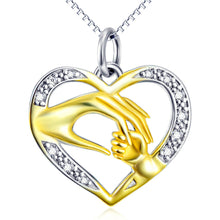 GNX11957 100% Real Pure 925 Sterling Silver Crystal Love Heart Necklace Mom