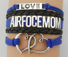 Drop Shipping Air Force Mom Bracelet  Double Heart Charm Blue with Grey Col