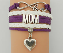 Drop Shipping Infinity Love Mom Bracelet Heart Charm Custom Purple with Whi