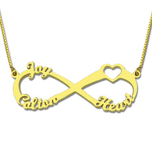 3 Names Gold Color Heart Infinity Necklace Infinity Nameplate Personalized