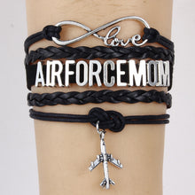 (10pcs/lot) Infinity Love AIRFORCE MOM Bracelet Airplane Charm Leather Rope