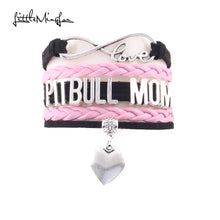 Little Minglou Infinity Love pitbull mom bracelet dog pet paw charm leather