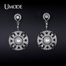 UMODE Ethnic Luxury Created Pearl Dangle Earrings for Women White Gold Colo