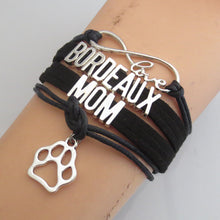 Drop Shipping bracelet Black Leather Cord Bordeaux Mom Dog Paw Charm Bracel