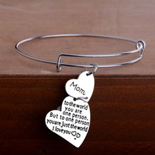 Mom Bangle I Love You Double Heart Pendant Family Mothers Day Gifts Bangle