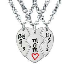 3PCs Love Heart Big Mom Lil Sis Sister Mother Family Gifts Stainless Steel