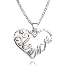 Silver heart shaped "mom" hollow crystal pendant necklace, mother the best