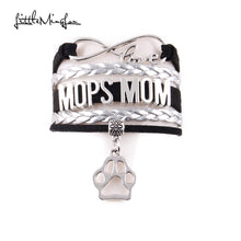 Little Minglou infinity love MOPS MOM Bracelet pet dog paw charm leather wr