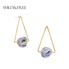 Women Gold Triangle Stud Earrings With Natural Stone Vintage Gold Zinc Allo
