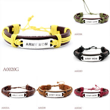 (10PCS/lot) Adjustable Army Mom Leather Cuff Bracelet for Men Women Armed F