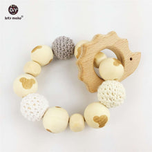 Let's Make Hedgehog Wooden Teether Chew Beads Baby Rattle Teether Nattural