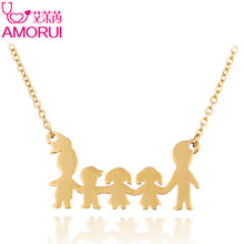 AMORUI Stainless Steel Necklace Mama Family of Five Pendant Necklace Fashio