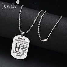 Jewdy Stainless Steel Mom Dad Son Tag Engraved Pendant Necklace Silver Moth