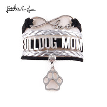 Little Minglou Infinity Love BULLDOG MOM bracelet dog paw charm leather wra