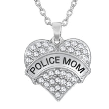 my shape Clear Crystal Big Heart Police Mom Pendant 20" Link Chain Necklace