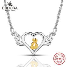 Eudora 100% Pure 925 Sterling Silver Gold Color Mom Hold Baby Angel Wings H