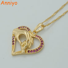 Anniyo Heart Hand in Hand Necklaces With Zirconia Light Gold Color,Love Mom