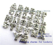 26pcs alloy and rhinestone floating living charms letters 5 8mm for living
