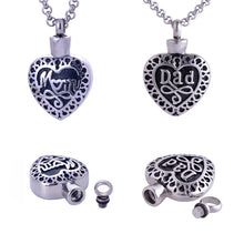 Titanium Steel Mom Dad in Heart Pendant Necklace Cremation Ashes Urn Jewelr