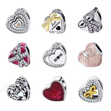 100% Authentic 925 Sterling Silver Latin Love Heart MOM Glaze Magenta Prese