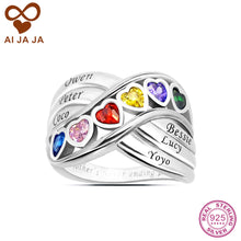 AIJAJA Personalized 925 Sterling Silver Family Heart Stone Mother Rings Cus