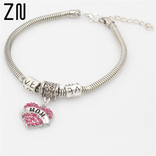 Fashion Mom Brother Nana Family Heart Crystal Silver Bracelet Jewelry Thank