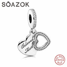 SOAZOK 100% 925 Sterling Silver Crystal Heart Shape Letter Mom Charm Beads