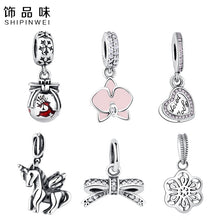 Shipinwei Genuine 100% 925 Sterling Silver Orchid MOM Heart Pendant Charm B