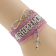Custom Infinity Love AirForce Mom Bracelet Airplane Aircraft Blue Wax line