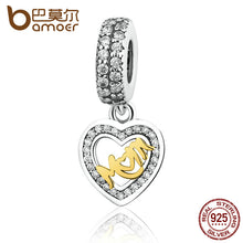 BAMOER 925 Sterling Silver Lovely Heart Pendant Mom Charms Fit Bracelets Go