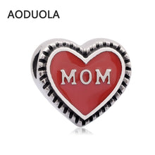 2Pcs Lot Stainless Steel Heart shape with MOM Spacer Beads DIY Big Hole Bea