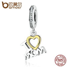 BAMOER Classic 925 Sterling Silver I Love MOM Heart Pendants fit  Bracelets
