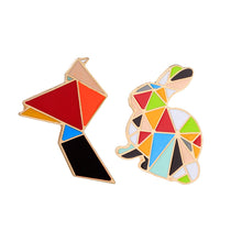red pink Origami birds rabbit Enamel Pin colorful geometry shapes pins and