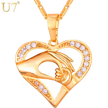 U7 Love Heart Mom Baby In Hand Pendant & Chain Necklace Cubic Zirconia Than