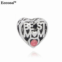 New Fashion European Jewelry Best Mom Charms Big Hole Crystal Heart Beads F