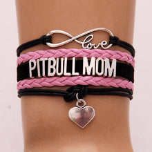 (10Pcs/Lot) Infinity Love Pitbull Mom Bracelet & bangles Heart Charm leathe