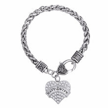 Lemegeton Crystal Navy Wife and  Navy mom  Heart Charm Lobster Claw Bracele