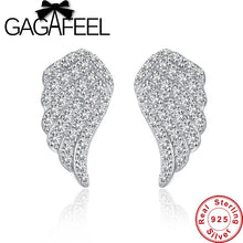 GAGAFEEL Pure 925 Silver Angel Wings Stud Earrings For Women Full CZ Cryata