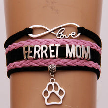 (10pcs/lot) Infinity Love FERRET MOM Bracelet Pet Paw Charm Multilayer Rope