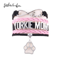 Little Minglou Infinity love YORKIE MOM Bracelet dog paw charm leather wrap
